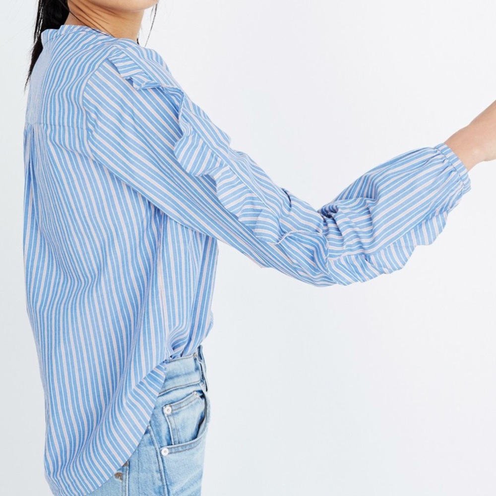 Madewell Stripe Frill Sleeve Shirt - Picture 3 of 4